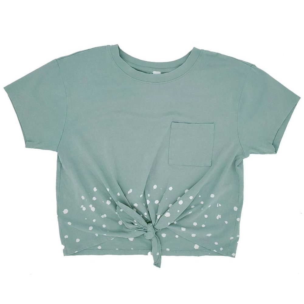 RBX Mineral Washed  with Speckle Pattern Tie Front T-Shirt Celeron Green Medium